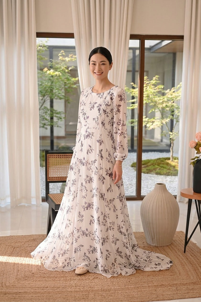 Calla Floral Long Dress by Silk and Saffron