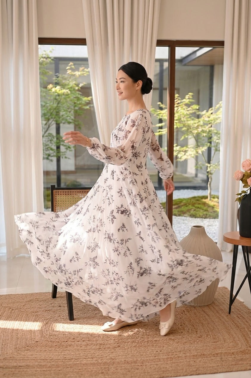 Calla Floral Long Dress by Silk and Saffron
